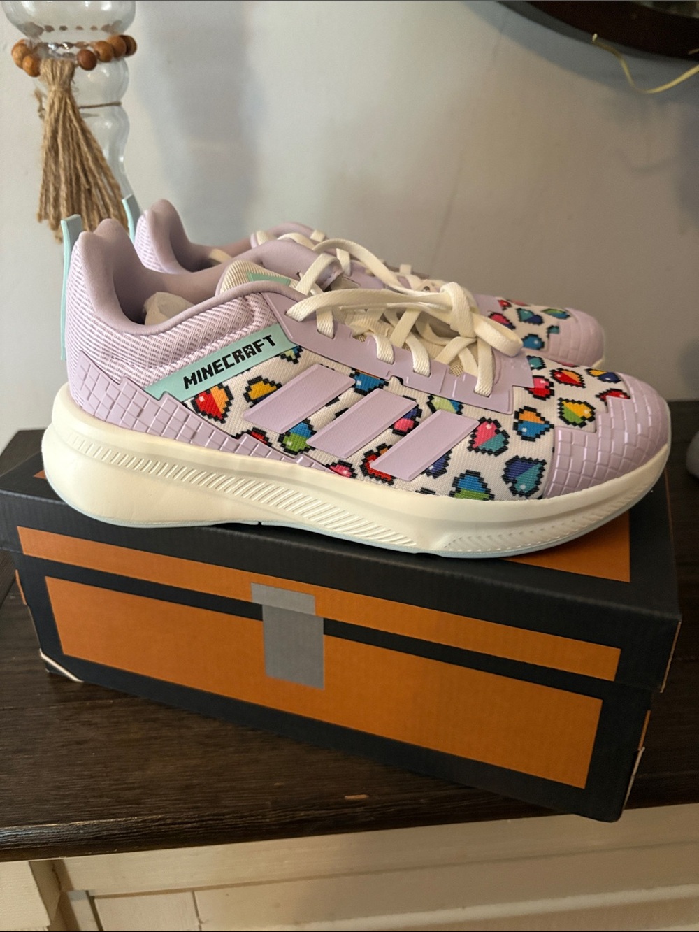 Kids adidas Minecraft ' Lavender Pixel Heart Sneakers